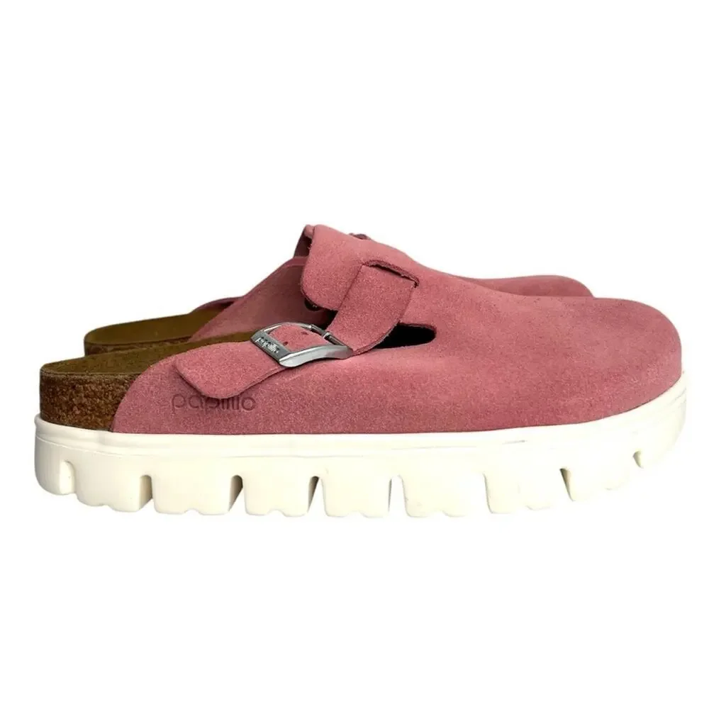 Birkenstock Papillio Boston Chunky Clog Suede Leather Candy Pink Size EU 38 NEW - Picture 9 of 16